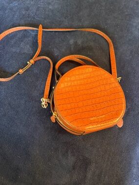 Rebecca Minkoff Orange Croc-Embossed Round Crossbody